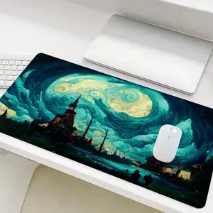 Dreamy Starry Sky Pattern Mouse Pad, Rectangle Gaming Mouse Pad, Non-Slip Rubber Base Stitched Edge Desk Pad for Desk Laptop Desktop