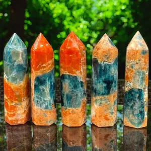 1pc Blue Apatite with Sunstone Crystal Tower, Unique Crystals, Crystal Carvings, Home Decor, Office Bedroom Desktop Decoration, Feng Shui Ornament, Holiday Gift