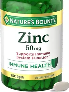 Nature’s Bounty Zinc 50mg, Immune Support & Antioxidant Supplement, Promotes Skin Health, 1 Caplet Per Day, Gluten Free, 250 Vegetarian Caplets