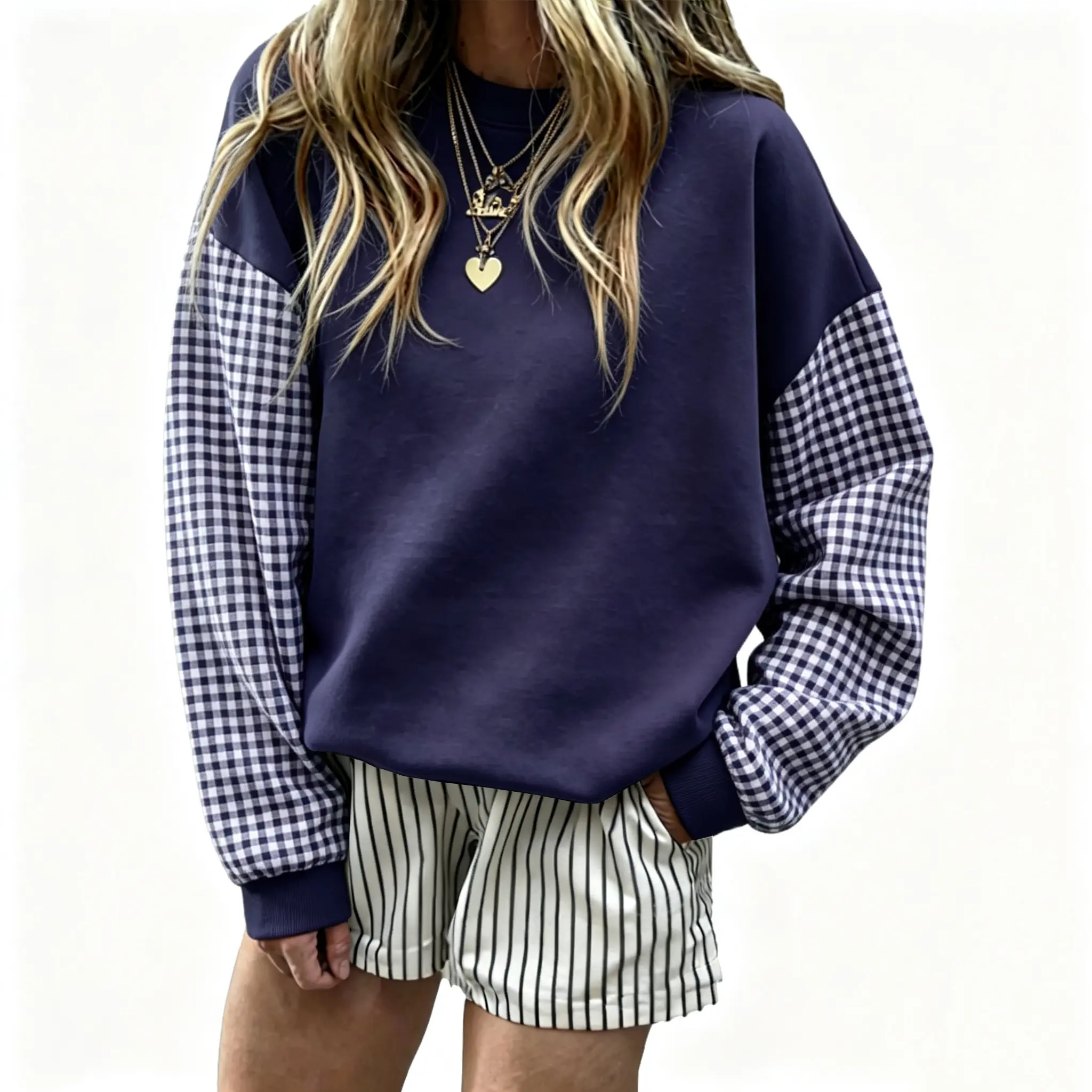 Women Oversized Sweatshirt Crewneck Plaid Long Sleeve Color Block Pullover Tops Women Oversized Sweatshirt Crewneck Plaid Long Sleeve Color Block Pullover Tops