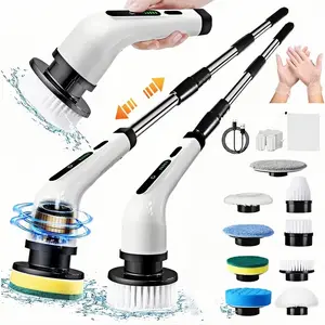 2026 Electric Rotary Scrubber Rechargeable Cleaning Brush with 9 Brush Heads 2H Power Dual Speed Adjustable Handle IPX7 Waterproof for Tub Tile Floors Car White Easter Gift