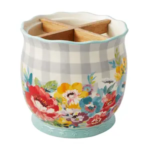 Sweet Romance Ceramic Utensil Crock with Wood Divider