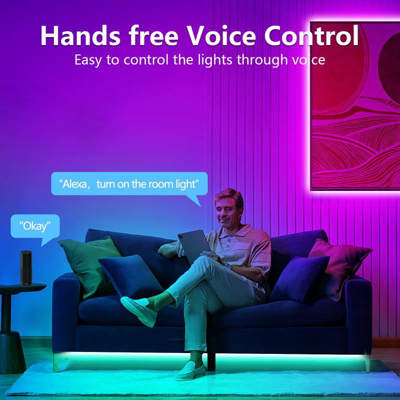 100FT 50FT WiFi Led Strip Lights Smart Led Light Strip Work with Alexa & Google Assistant RGB Music Sync Color Changing Led Light for Bedroom Decors