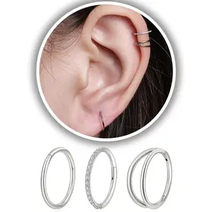 3 count Titanium Earrings Nose Rings, G23 Titanium Small Hoops Septum Clicker Rings, 16G/18G/20G Helix Lip Cartilage Helix Rook Daith Lobe Conch Tragus  for Women Men