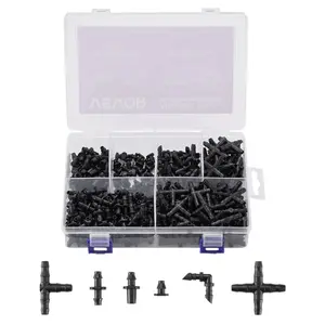 VEVOR  Drip Irrigation Fittings Kit for 1/4" Tubing, 300 Pcs Drip Irrigation System Parts, Tees, Straight Barb, 4 Way Coupling, Elbows, End Plug, Single Barbs, Barbed Connectors for Yard Garden Lawn