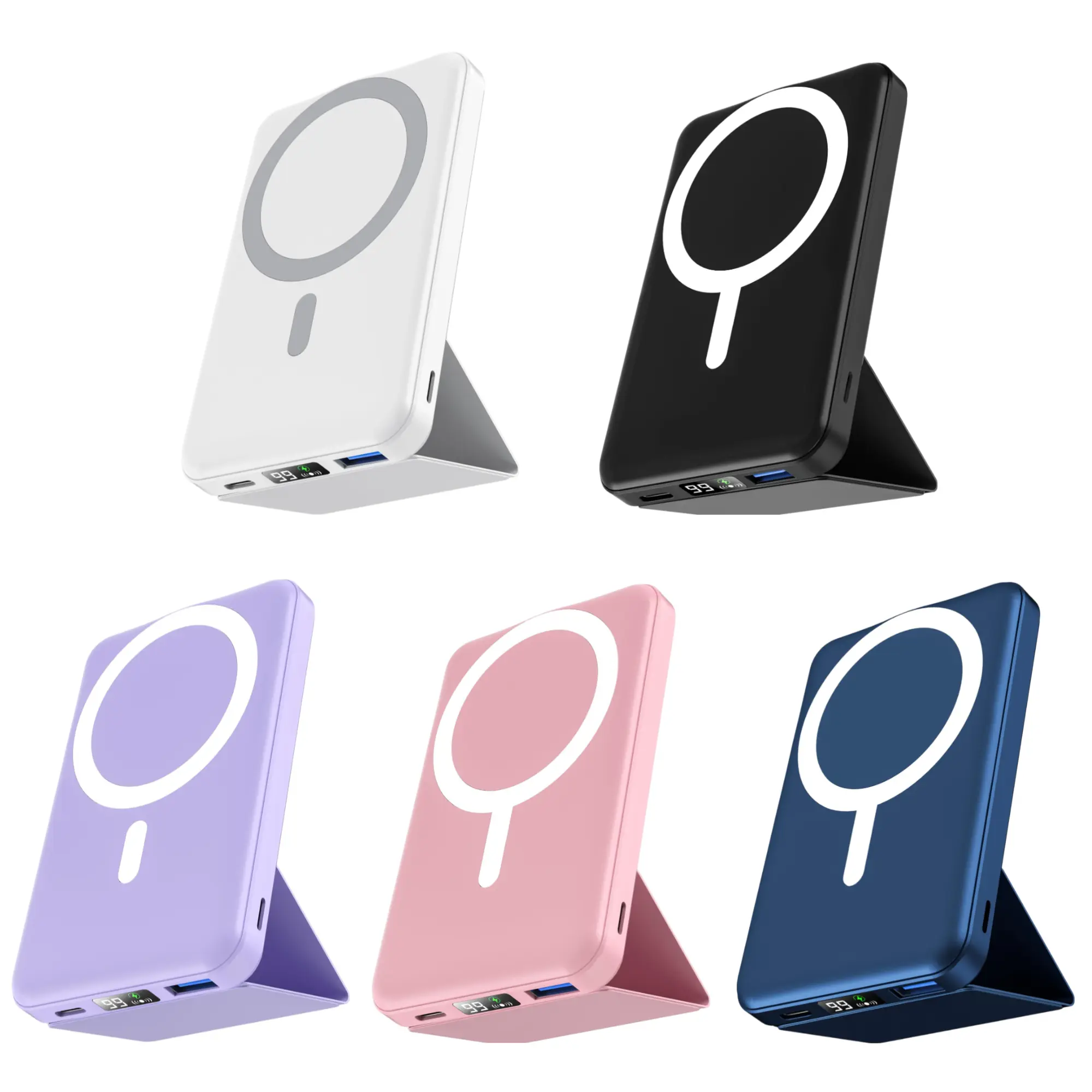 Podoru Magnetic Wireless Power Bank - 10000mAh (5000-10000mAh Range) High-Capacity Battery, 22.5W Fast Charging, MagSafe-Compatible Silicone Portable Charger with Foldable Stand & USB-C Cable for iPhone 12-17 Series, Compact Travel Accessories for Devices