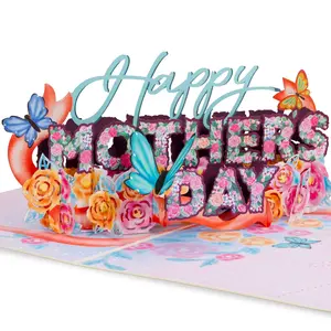 Paper Love Happy Mother's Day Pop Up Card - 5"x7" Vibrant Floral 3D Design with Removable Note Tag for Special Women