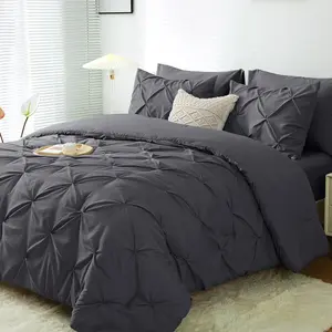 Bed in a Bag 7-Pieces, Dark Grey Comforter Set for All Season, Pintuck Bedding Sets with 1 Comforter, 1 Flat Sheet, 1 Fitted Sheet, 2 Pillowcases & 2 PillowShams