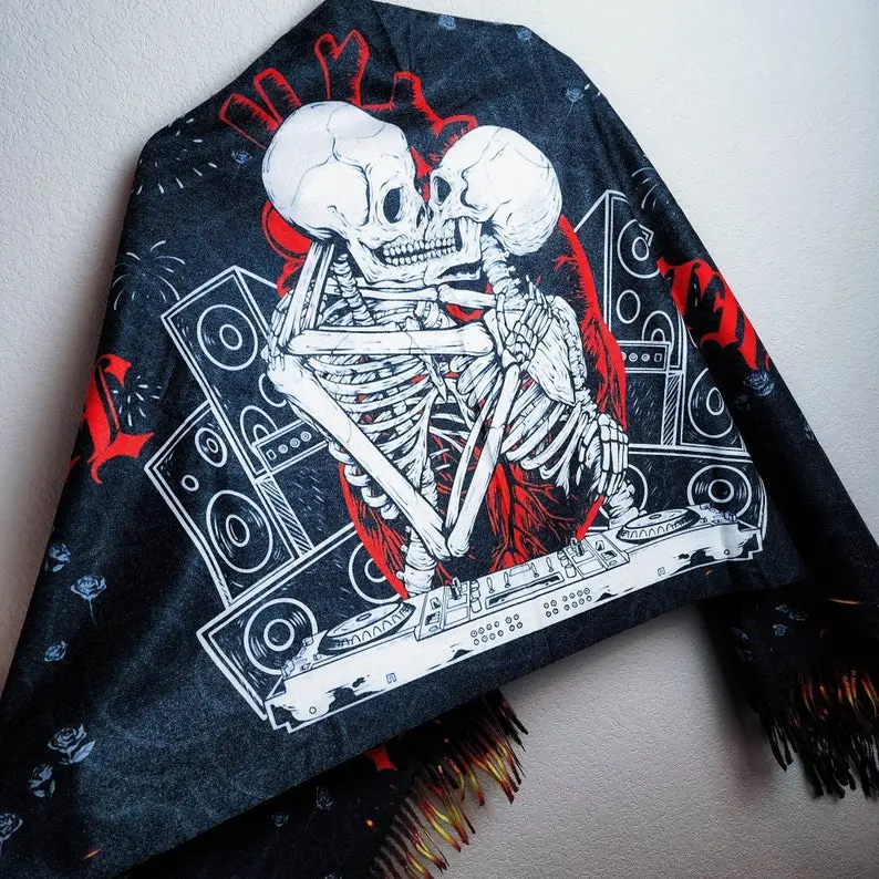Rave Til The Grave Fringed Pashmina Fringed Festival Rave Pashmina Scarf Shawl
