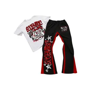 Men's Graphic Summer Outfits Y2k Grunge Short Sleeve T Shirt Pants Set Hip Hop Streetwear 2 Piece