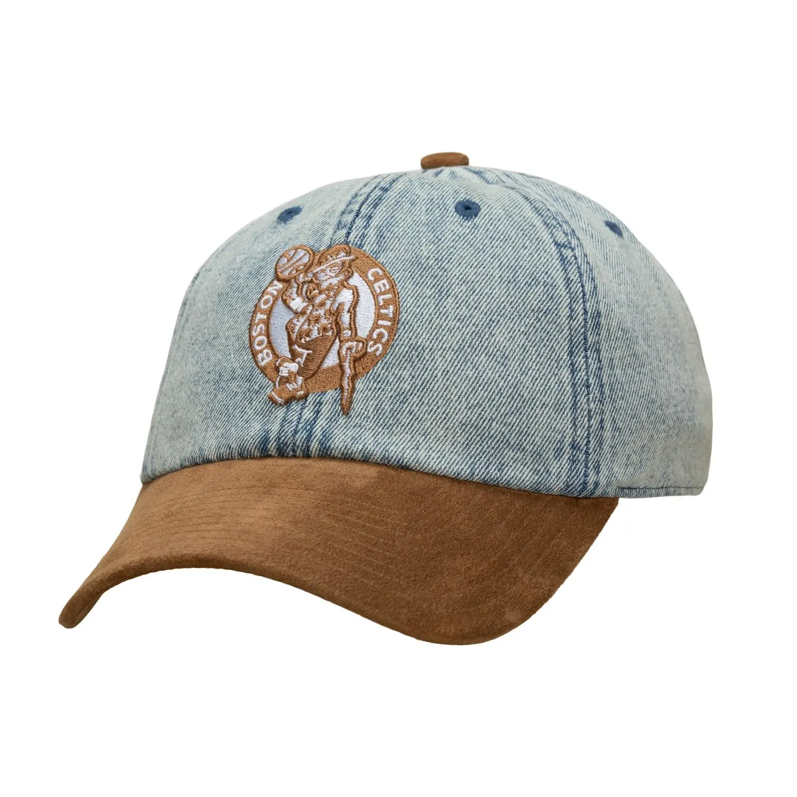 Boston Celtics Denim & Brown Suede Strapback Adjustable Hat NBA Throwback Cap Fan Gear