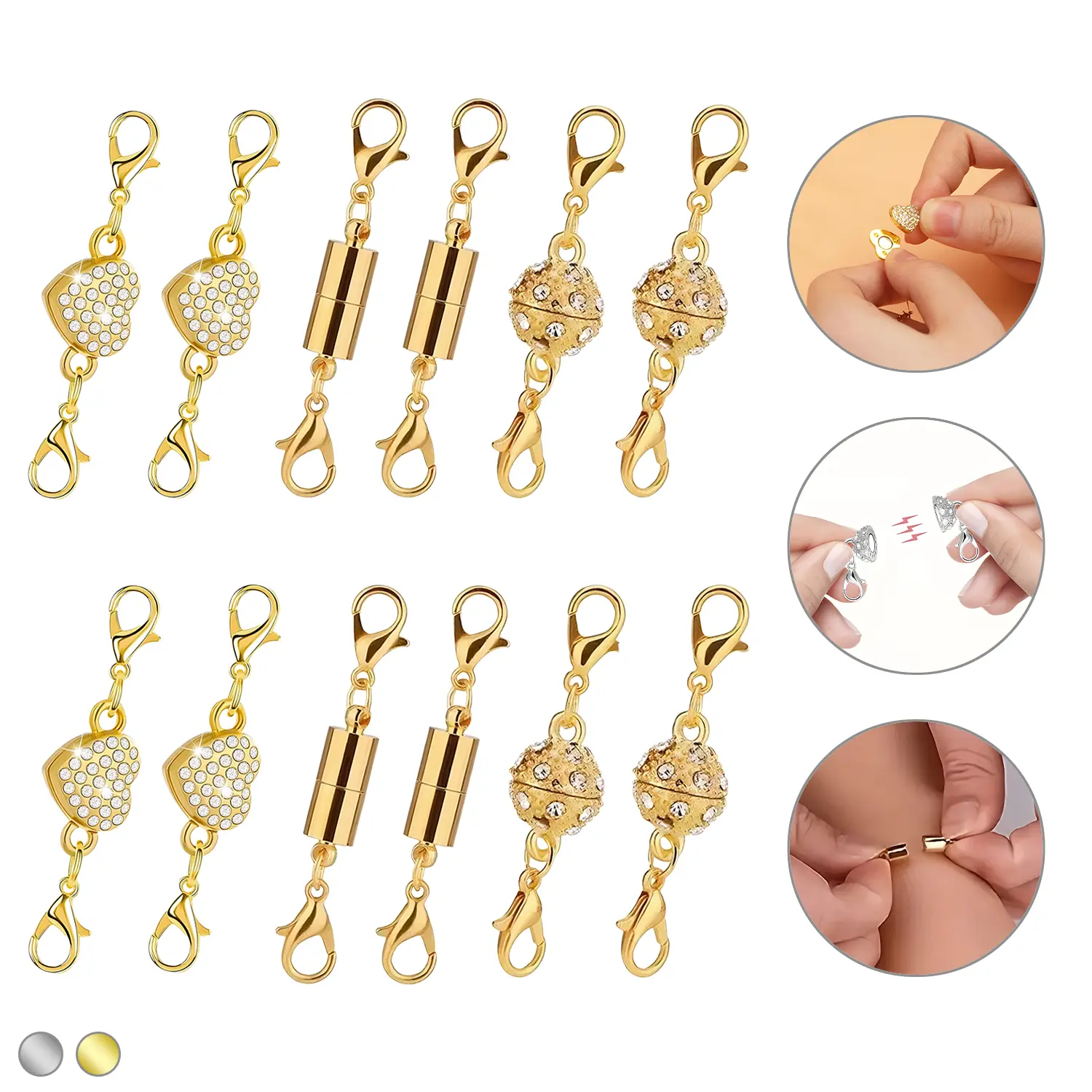 12Pcs Magnetic Necklace Clasps and Closures,Gold & Silver Magnetic Jewelry Clasps, Magnetic Necklace Extender, Necklace Clasp Helper for Necklaces, Bracelets and Jewelry,Easy Jewelry Converter for Women,Seniors,and Everyday Wear