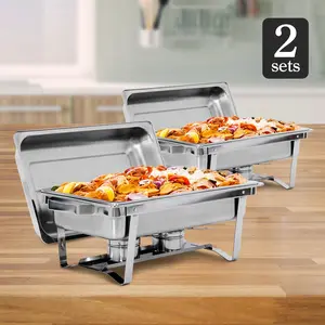 ZENY 2 Pack 8QT Chafing Dish Stainless Steel Full-Size Chafer W/ Foldable Frame Legs & 2 Fuel Holders, Silver Set Cover