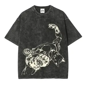 “Killer Queen ”JoJo's Bizarre Adventure Character Acid wash T-Shirt Short Sleeve Cotton Unisex Retro tee,anime fashion style,stylish outfit N4F