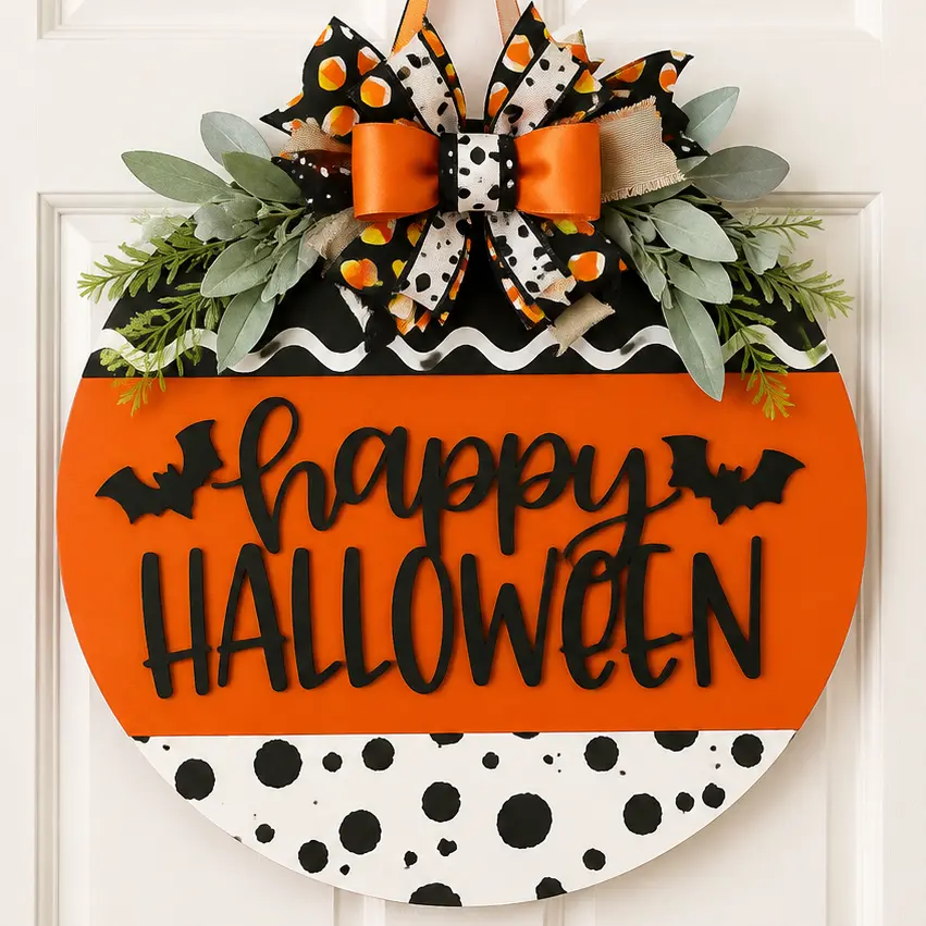 3D Happy Halloween Door Hanger, Wooden Hanging Sign, Halloween Front Door & Porch Decor, Welcome Gift for Any Occasion