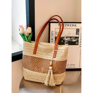 Women's Fashionable Straw Bag, Casual Large Capacity Tote Bag for Beach Vacation, Trendy All-match Bag for Work & Daily Use