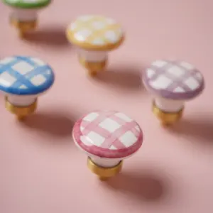 2 Pcs Brass & Ceramic Hand-Painted Grid Pull Handles, Vintage Style Knobs for Wardrobe/cabinet/drawer/Doorknob, 5 Colors, Anti-Oxidation Screws Included