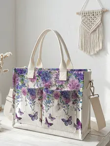 One Flower & Strawberry Pattern Printed Travel Bag, Casual Lightweight Bag, Large Capacity, Wear-resistant and Durable. Multi-pocket Design for High Space Utilization, Suitable for Work, Shopping, Picnic and Other Occasions