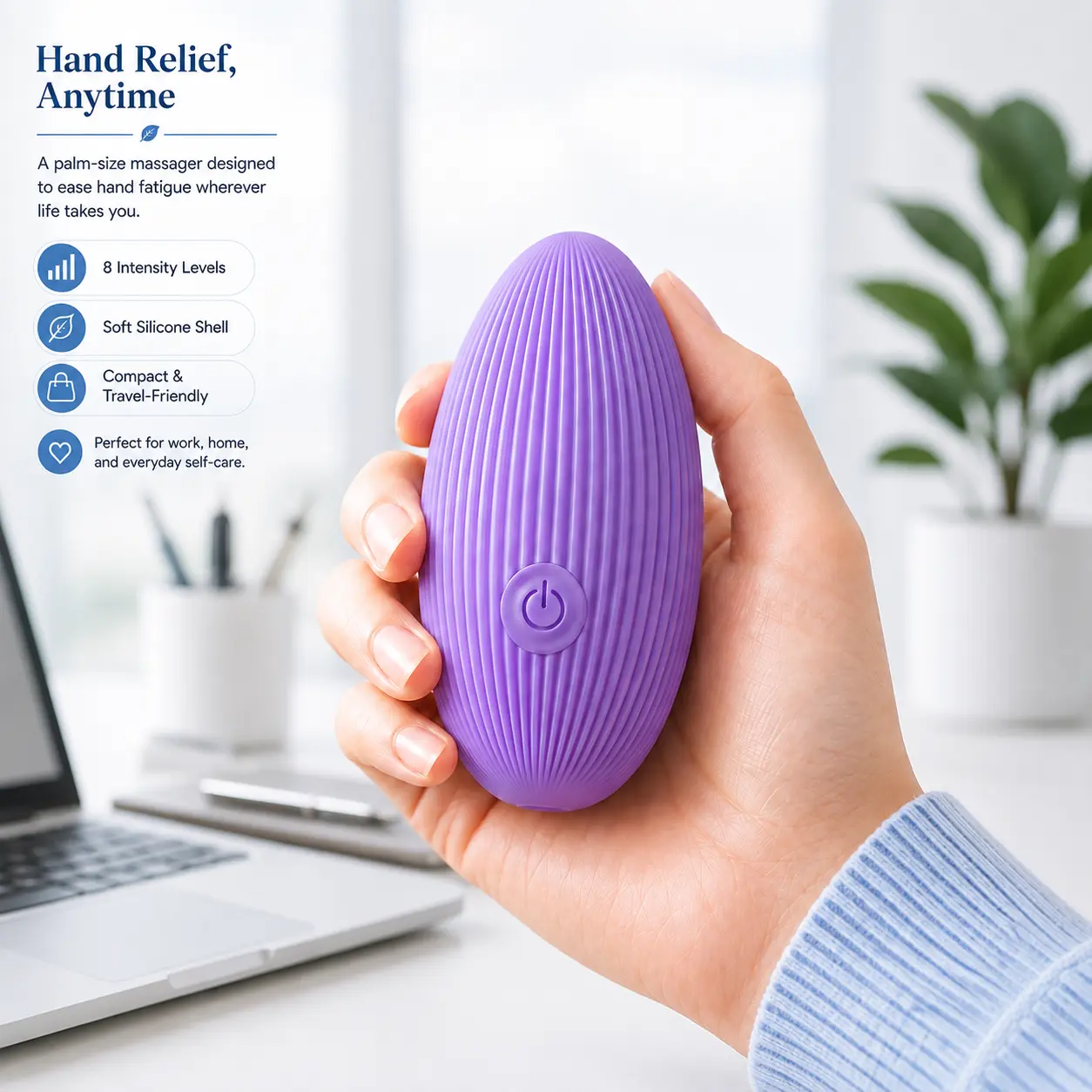 Portable handheld massager with 8 adjustable levels, hand exerciser suitable for office use, easy to clean—an excellent gift choice for Christmas and Halloween.