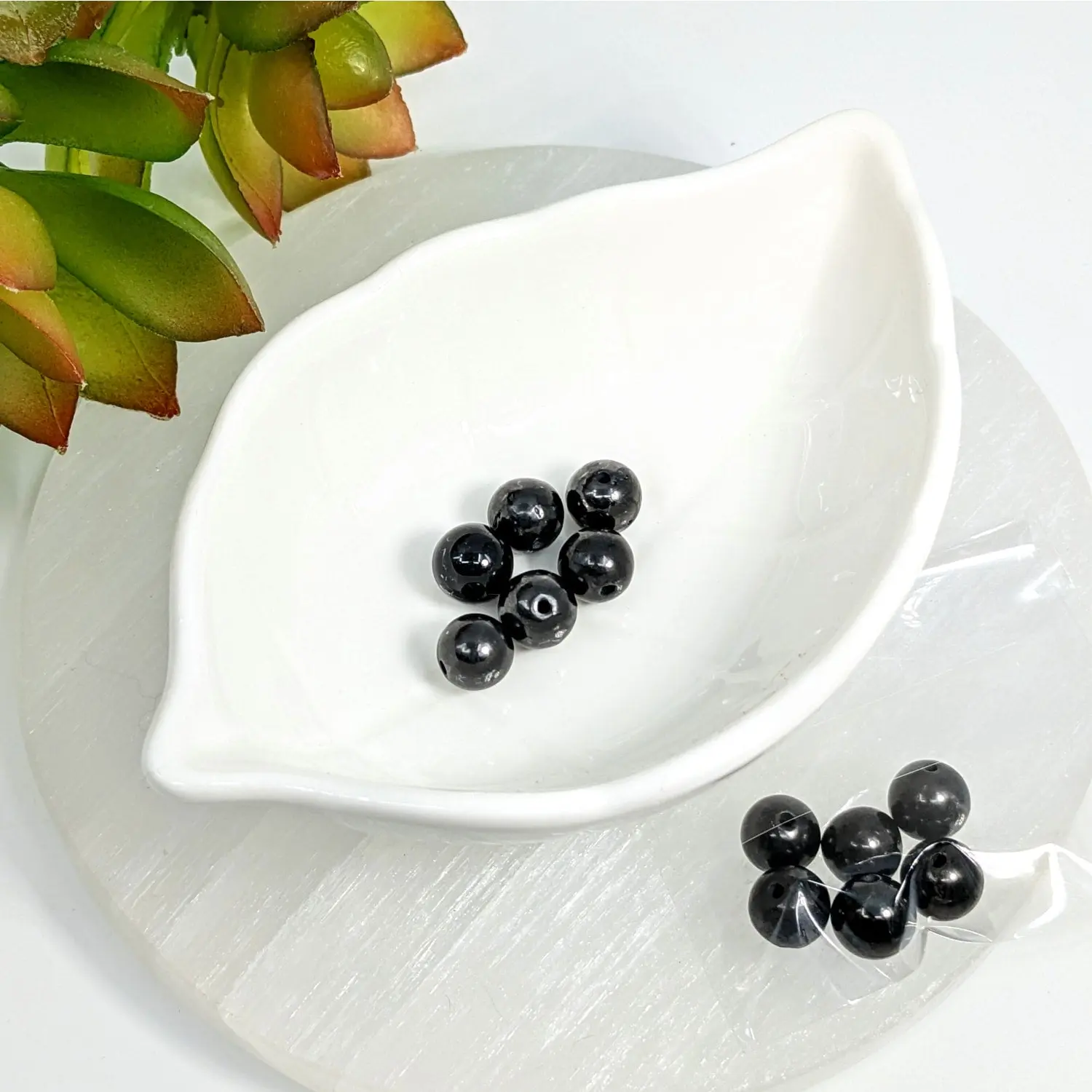 Black Shungite 6mm - 8.5mm Round Beads (6) #LV7115