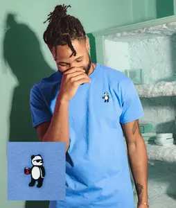 Panda Bear Embroidered Mens T-Shirt - iris-blue