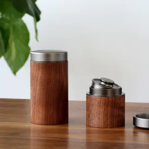 Premium Black Walnut Coffee Canister Airtight Tea Storage Jar Minimalist Kitchen Aesthetic Decor 2 Sizes esthetic Black Walnut Wooden Stash Jar Airtight Coffee Bean & Matcha Container - Tin, Bottles  Bottles Organiser storage organization Free express
