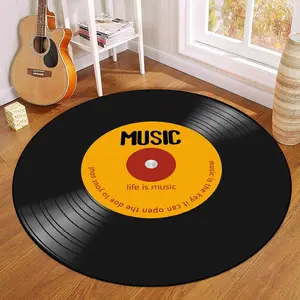 Vintage Record Pattern Round Rug, Boho Area Rug, Non-slip Washable Floor Mat, Decorative Carpet for Home Living Room Bedroom Game Room
