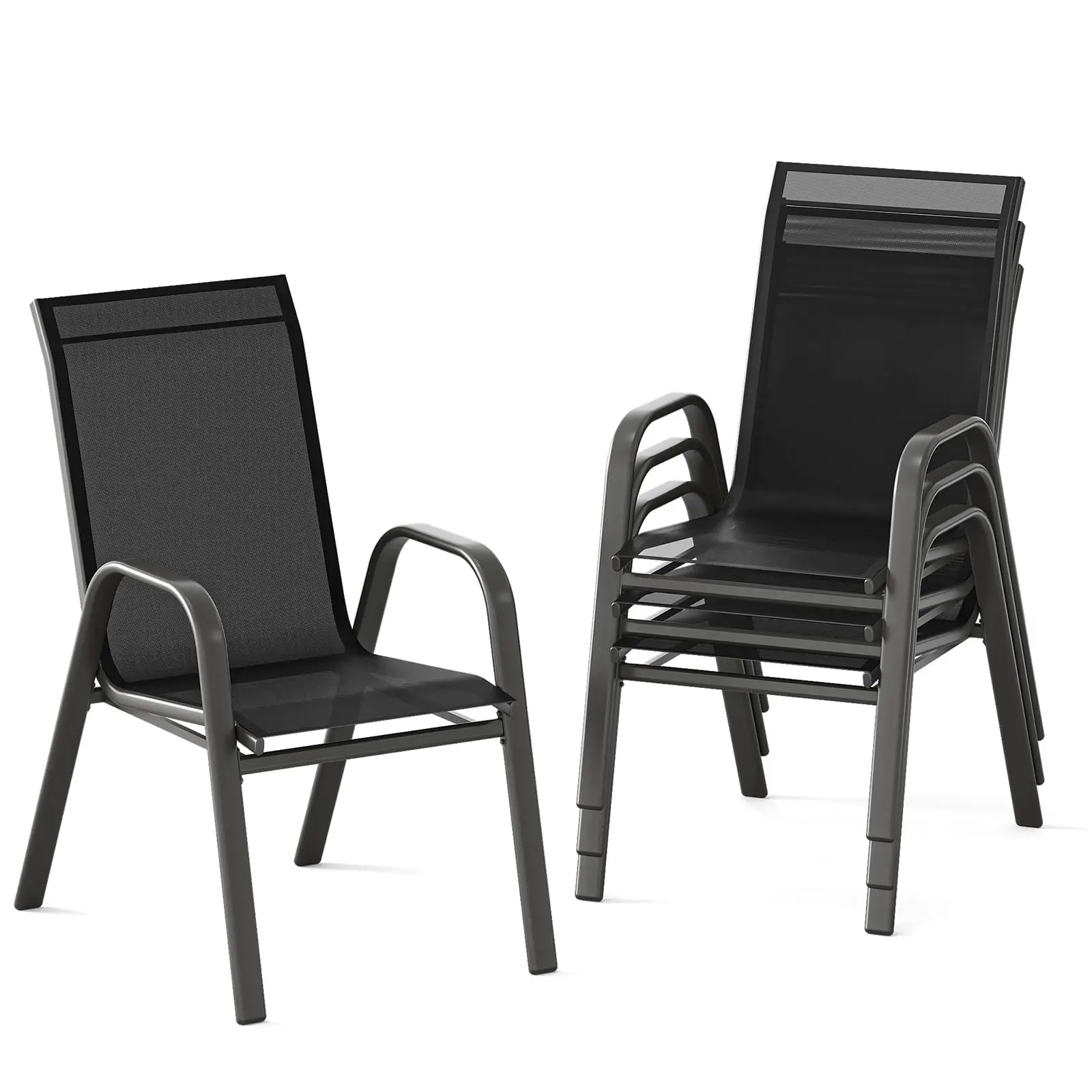 Patio Chairs Set of 4-6 Stackable Dining Chairs, All-Weather Outdoor Dining Chairs with Breathable Textilene Fabric for Backyard, Deck, Garden