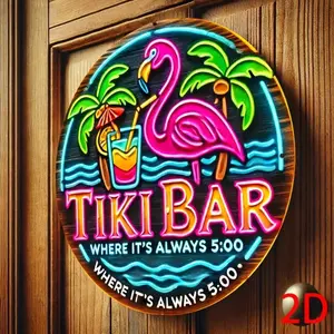 Vibrant Tiki Bar Aluminum Wall Sign with Flamingo Palm Tree Design for Indoor Outdoor Restaurant Cafe Bar Office Decor Wall Art Plaque