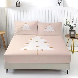3-piece Christmas tree pattern fitted sheet, including 1 bed sheet and 2 pillowcases, comfortable bedding with anti-slip dust cover suitable for bedrooms and guest rooms,perfect for personal use or as a Christmas gift