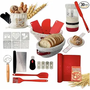 Complete Sourdough Starter Kit for Beginners - 36oz Starter Jar, 2 Banneton Proofing Baskets (Round & Oval), Dough Whisk, Bread Lame, Scrapers &  Bread Sling - Sourdough Bread Baking Supplies