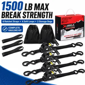 1" x 10 FT Heavy Duty Tie Down Straps with Soft Loops & Storage Bags, Retractable Ratchet Strap 1/2/4 Pack, Auto Retractable Cargo Straps for Truck, Motorcycle, ATV & Trailer