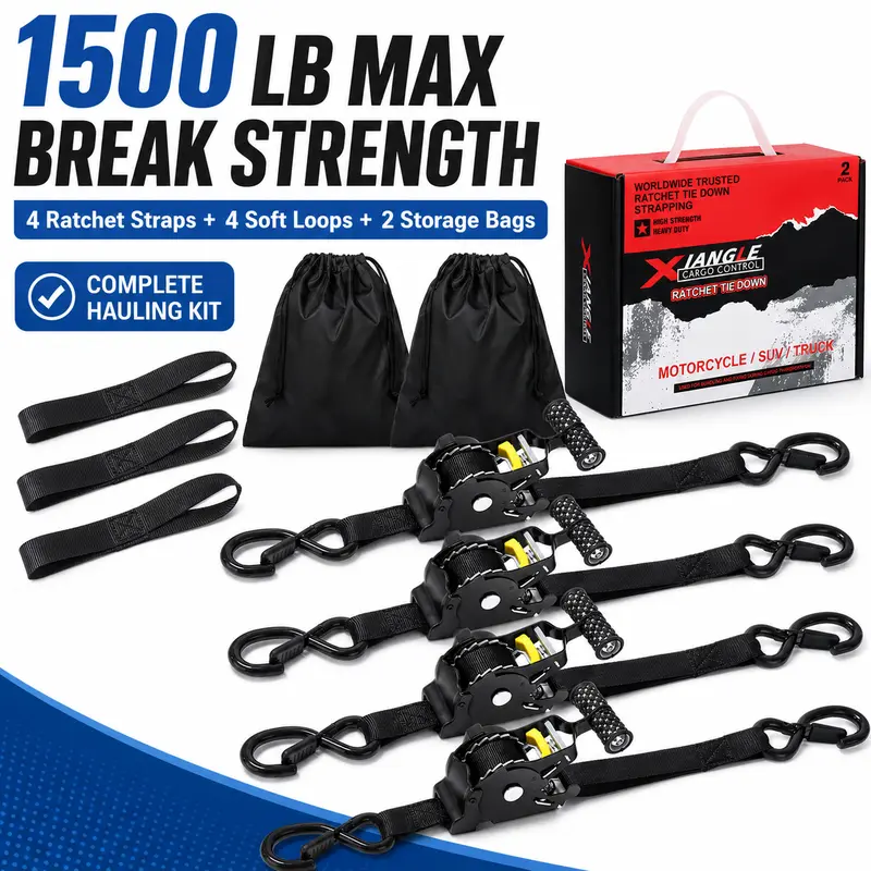 1" x 10 FT Heavy Duty Auto-Retractable Ratchet Tie Down Straps with Adjustable Ropes, 2 Soft Loops, 1 Storage Bag (1/2/4 Pack) for ATV, Truck Cargo Secure - Kayaking Water Sports Gear, 1 Inch By 10 Feet