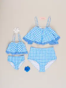 Mom & Me Summer Gingham Lacy Swimsuit - Blue