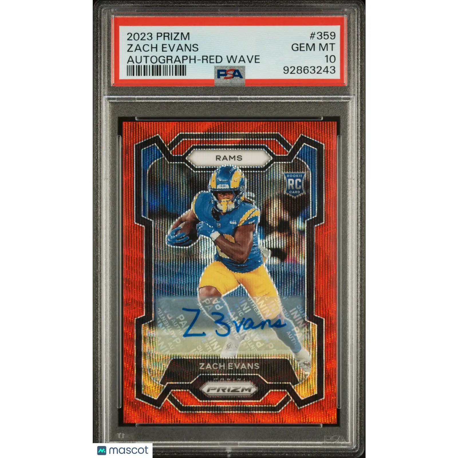 Zach Evans PSA 2023 Panini Prizm Red Wave Auto #359 10