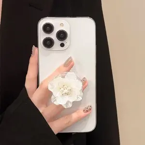 Pearl Flower Phone Adhesive Stand, Universal Desktop Air Cushion Holder, Compatible with All Phones, Desk Mount Support Bracket