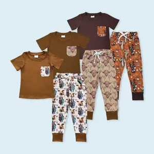 Kids boy western design short sleeve outfit