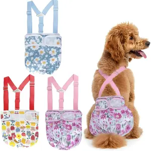 3 Pack Washable Female Dog Diapers with Suspender Reusable Super Absorbent & Leakproof Fixed Doggie Diapers for Dogs in Heat Cycle