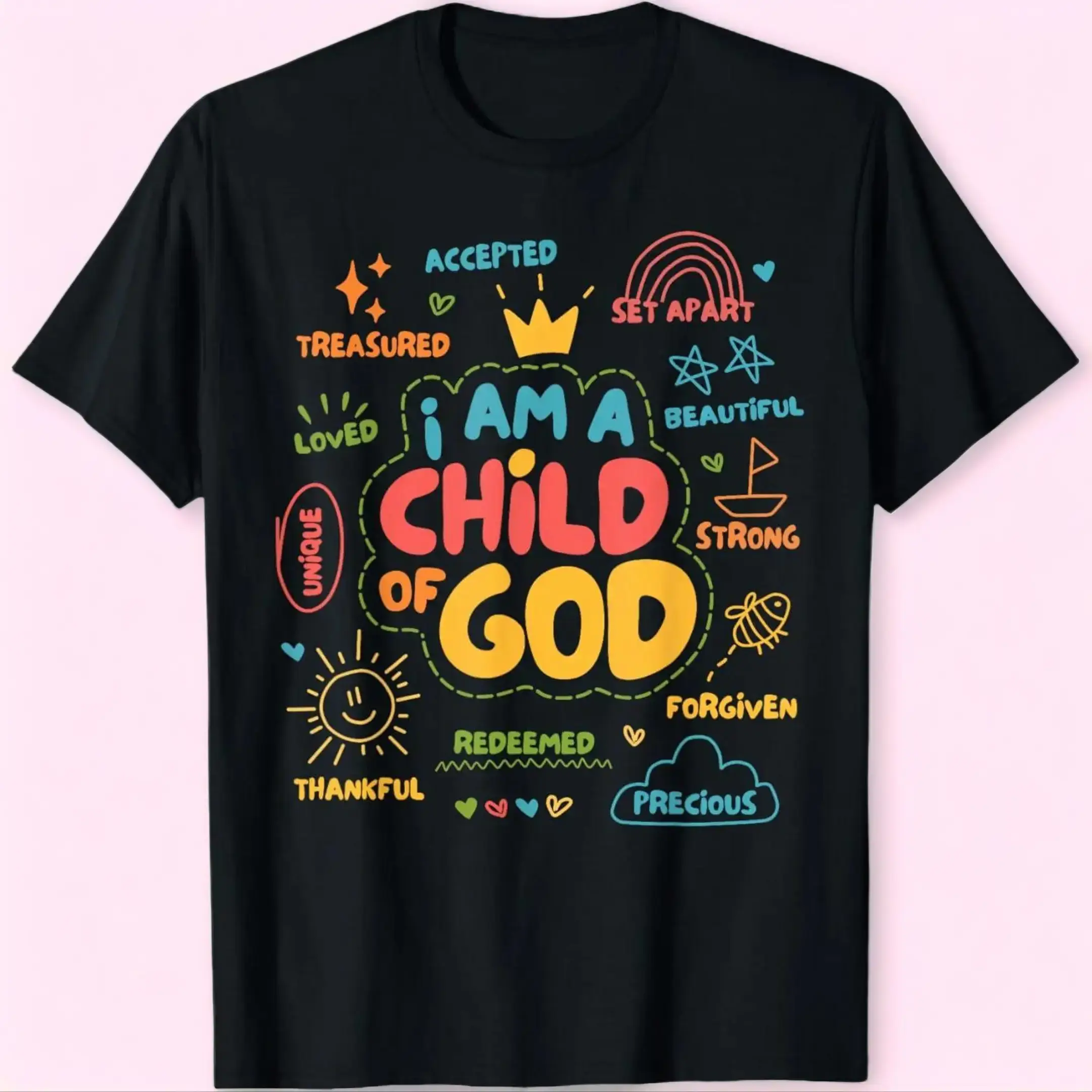 Unisex Retro Graphic T-Shirt with 'I am a child of God' Print, Casual Christian Faith Short Sleeve Round Neck Top, Gift Recommendation