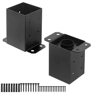 4x4 Post Base 2 Pcs,Inner Size 3.6"x3.6" Post Base Brackets, Heavy Duty Powder-Coated Post Anchor Fence Post Anchor,Black Wood Post Brackets for Pavilion Deck Railing Support Deck Base Plate