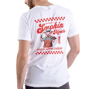 Porky's BBQ Smokin Meats and Clappin Cheeks T Shirt Breathable Casual