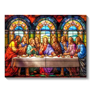 Stained Glass Style The Last Supper, Multiple sizes available including square and round diamonds, 5D DIY diamond painting set diamond art embroidery kit handmade furniture decor holiday birthday art personalized gift Diamond Painting Kits