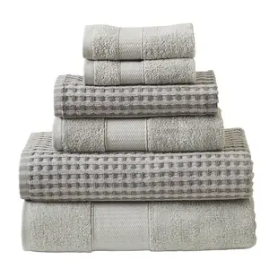 Modern Threads Cobblestone 6-Piece Yarn Dyed Cotton Bath Towel Set, Silver Cloth Hand
