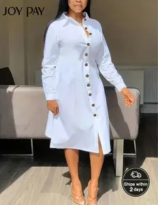 JOYPAY Women's Plus Size Collared Button-Down Shirt Dress - Longsleeves, Slim Fit, Lightweight Comfortable Fabric, Vintage Minimalist Basic Design, Classy Casual Wear for Everyday Elegant Midi Outfits