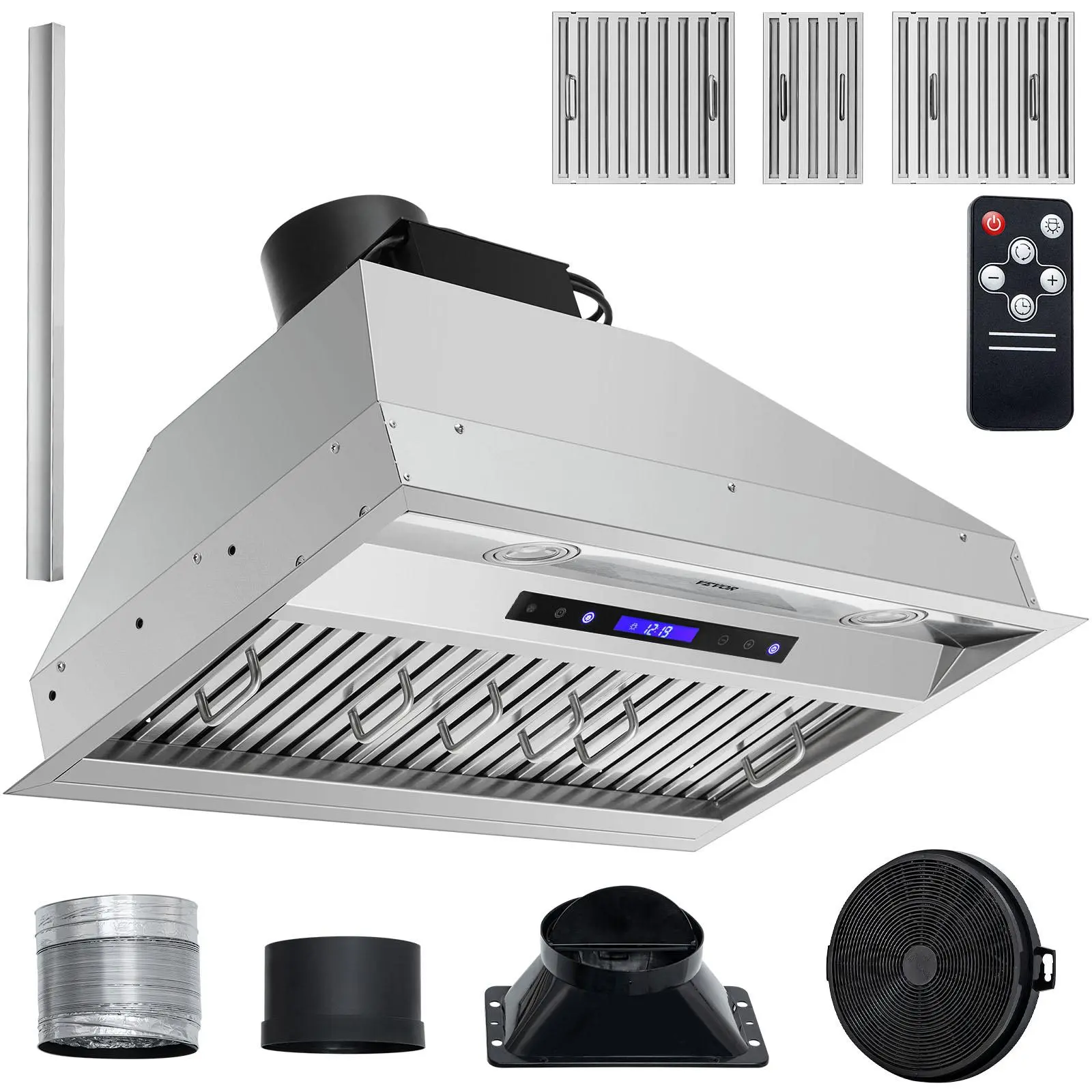 【BackToSchool】VEVOR 30-Inch Stainless Steel Insert Range Hood - 900CFM, 4-Speed Kitchen Appliances with Touch & Remote Control, LED Lights, Baffle Filters, Ducted/Ductless Convertible, ETL Listed (Father's Day Gift)