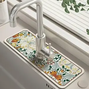 1 piece creative floral pattern faucet absorbent pad, kitchen sink splash guard, Water Splash Guard