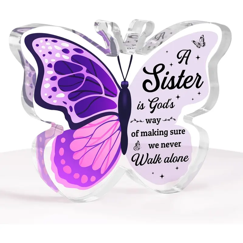 Butterfly Acrylic Plaque (3.9in x 3.3in) - Durable Love Heart Message Signs, Modern Sleek Finish Home Decor, Sister Tribute Birthday & Christmas Gift for Sister, Christmas Gift For Sister