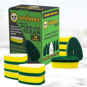 Smilyeez Green Heavy Duty Sponge Refill for Hook & Loop Fasteners – (10 Pack) Sponge Replacement Head