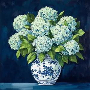 10" x 10" Chinoiserie Hydrangea Vase Sign TTE-260