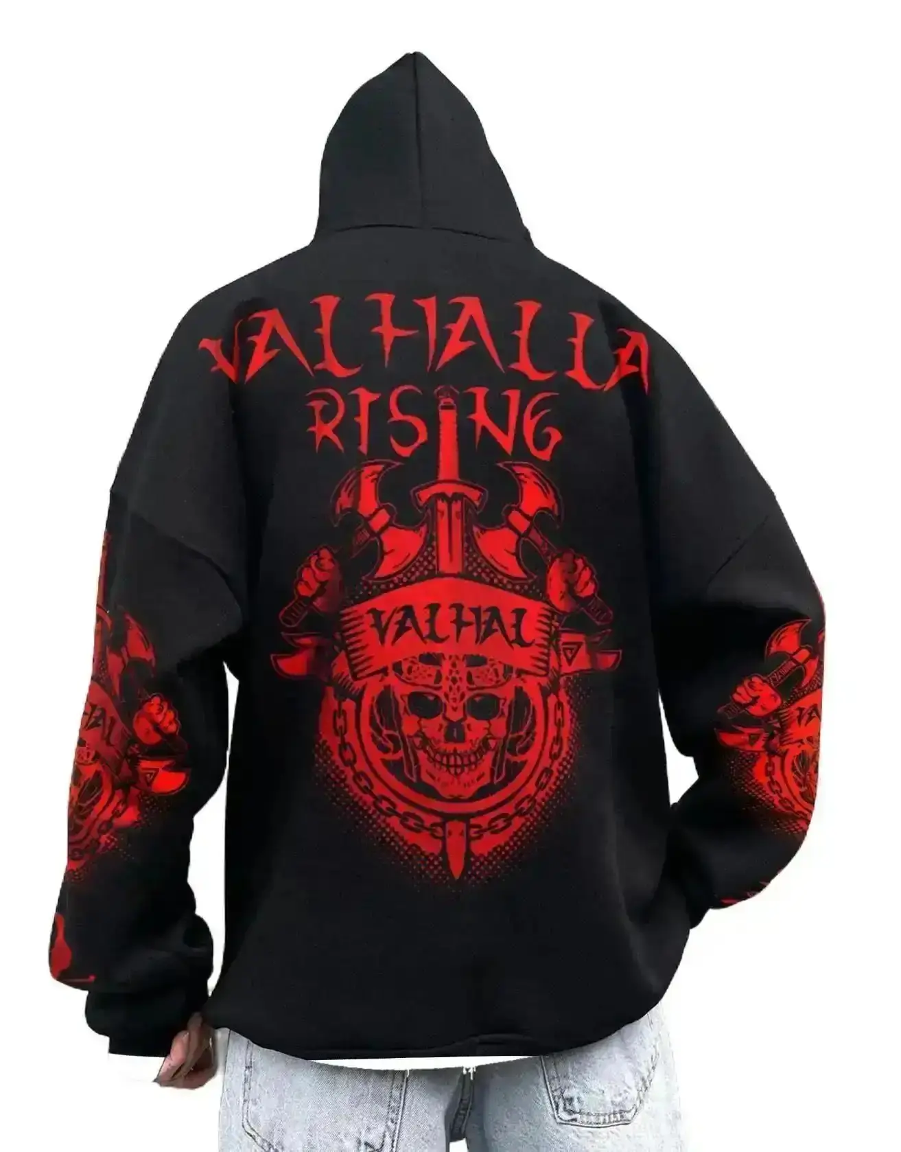 2026 Viking Crow Totem Oversized Classic Fit Men’s Sweatshirt with Front Pocket Stretch Fabric Gothic Streetwear Soft Fleece Lined